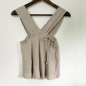 Papermoon Cream Ribbed Flowy Crop Top Women's Small